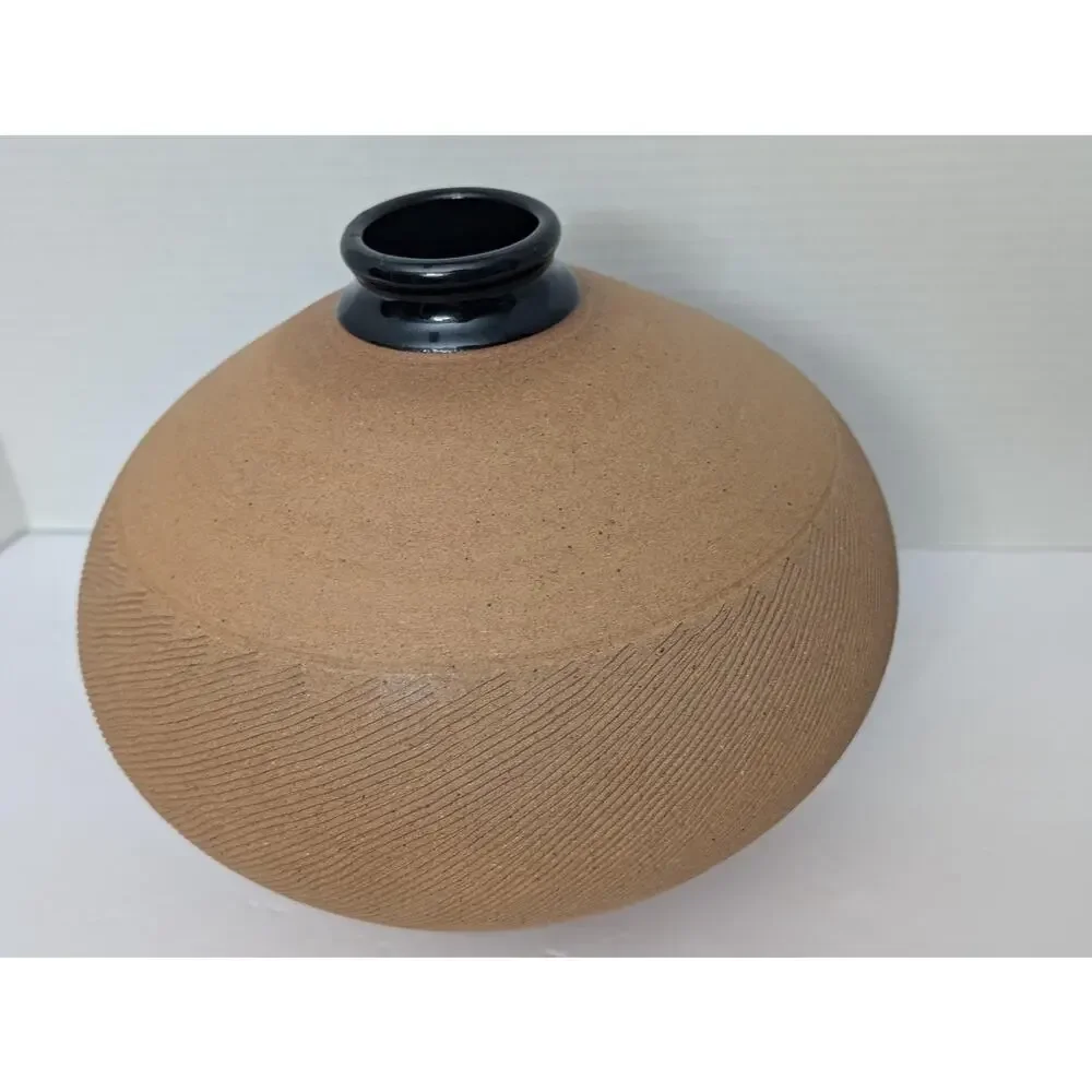 Renee Margolin Studio Pottery Vase Carved Textured Ceramic Vessel Art